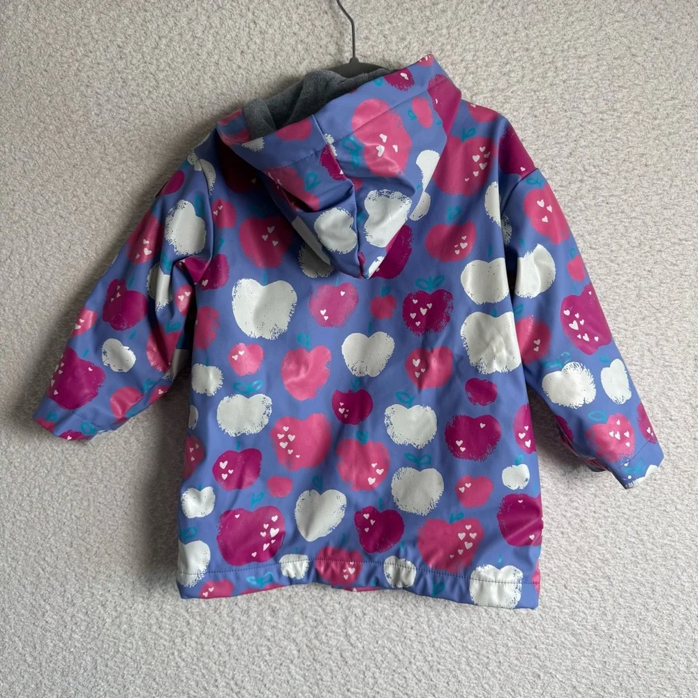 Hatley Baby Terry‎ Lined Purple Apple Heart Print Raincoat Size 3T